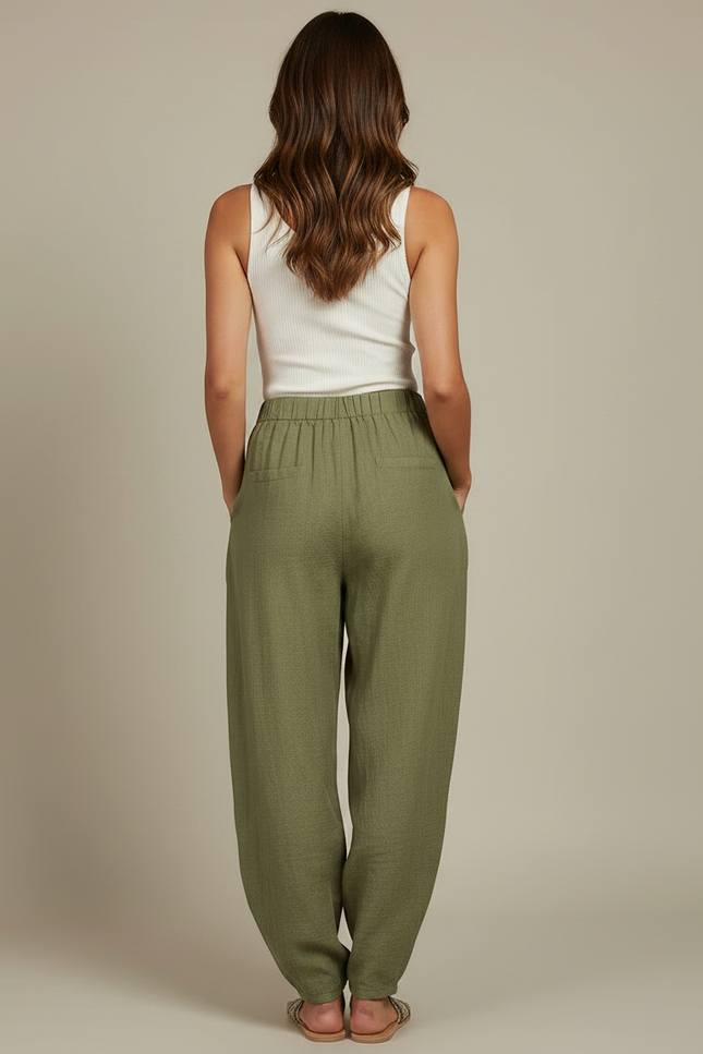 Pantalon Fluide Kaki Ample Confortable Lin Femme - vue 2
