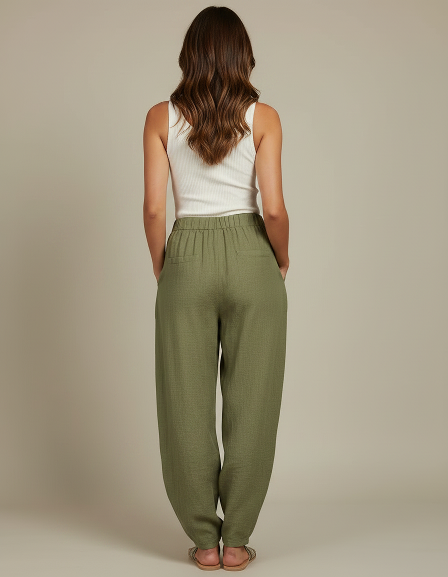 Pantalon Fluide Kaki Ample Confortable Lin Femme - vue 2