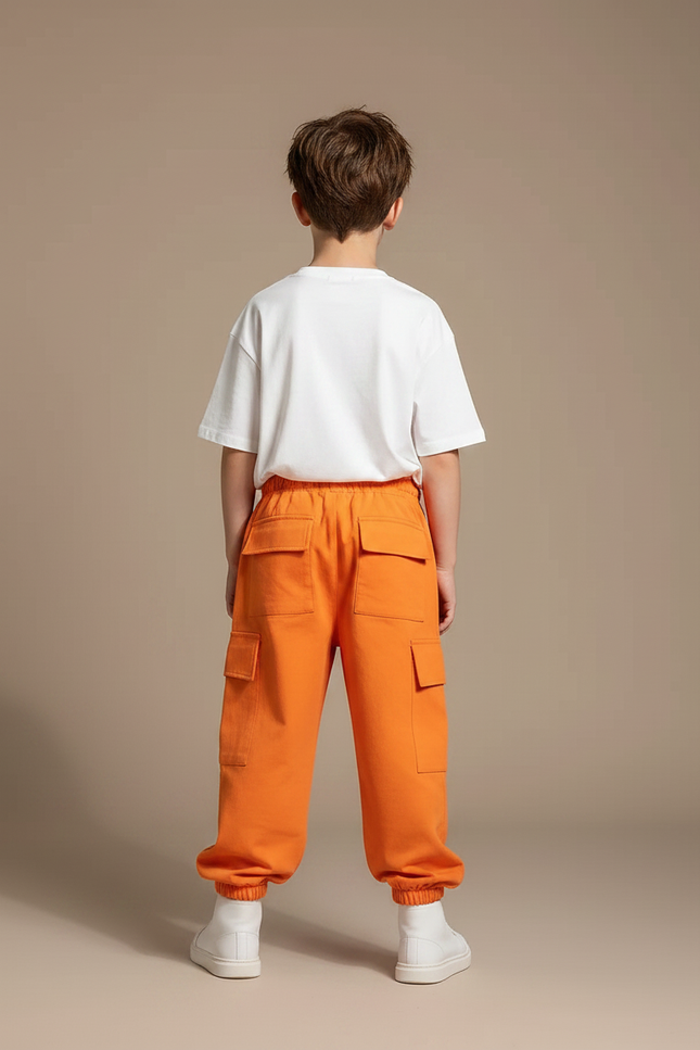 Pantalon Fluide Cargo Orange Ample Enfant Streetwear - Molleton - vue 2