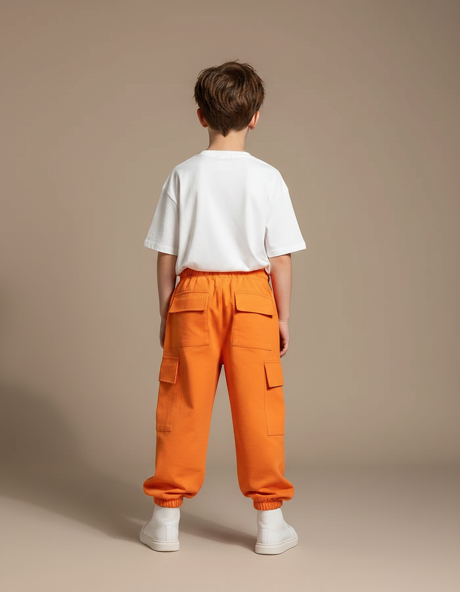 Pantalon Fluide Cargo Orange Ample Enfant Streetwear - Molleton - vue 2
