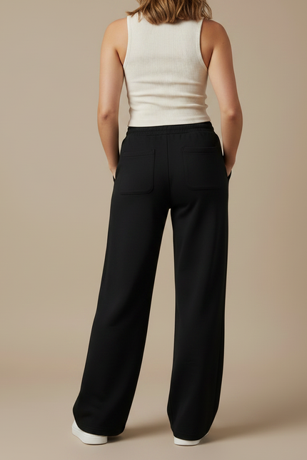 Pantalon Fluide Noir Ample Décontracté Large - Molleton - vue 2