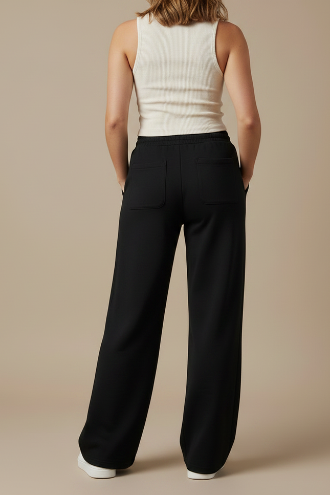 Pantalon Fluide Noir Ample Décontracté Large - Molleton - vue 2