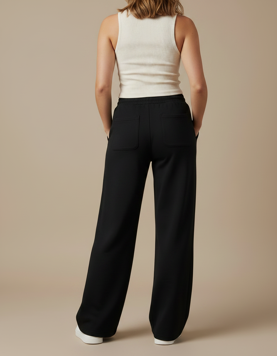Pantalon Fluide Noir Ample Décontracté Large - Molleton - vue 2