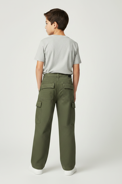 Pantalon Fluide Kaki Coton Ample Cargo Enfant - Toile - vue 2
