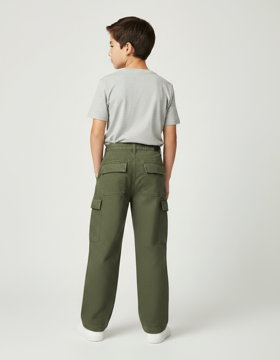 Pantalon Fluide Kaki Coton Ample Cargo Enfant - Toile - vue 2