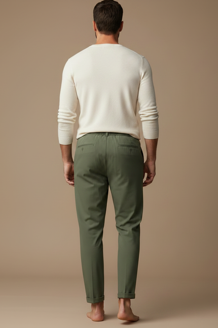 Pantalon Fluide Vert Kaki Droit Cordon Décontracté Homme - Viscose - vue 2