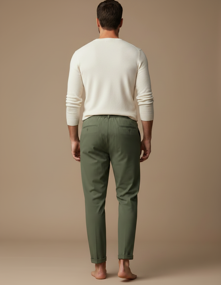 Pantalon Fluide Vert Kaki Droit Cordon Décontracté Homme - Viscose - vue 2