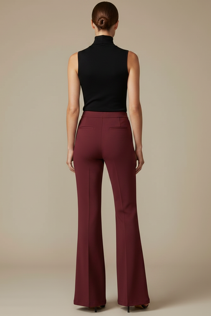 Pantalon Fluide Évasé Taille Haute Bordeaux Élégant Femme - Polyester - vue 2