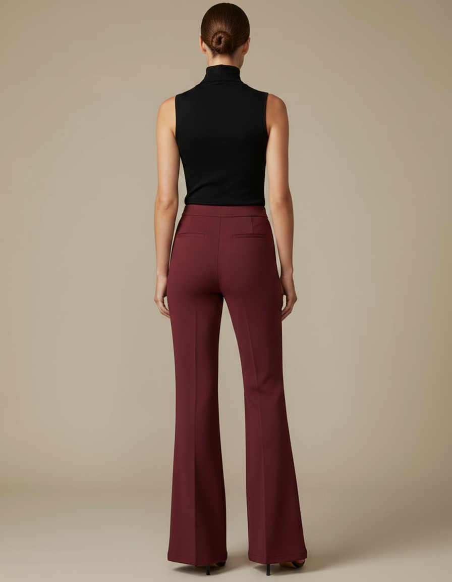 Pantalon Fluide Évasé Taille Haute Bordeaux Élégant Femme - Polyester - vue 2
