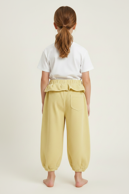 Pantalon Fluide Jaune Coeurs Ample Confortable Fille - Cordé - vue 2