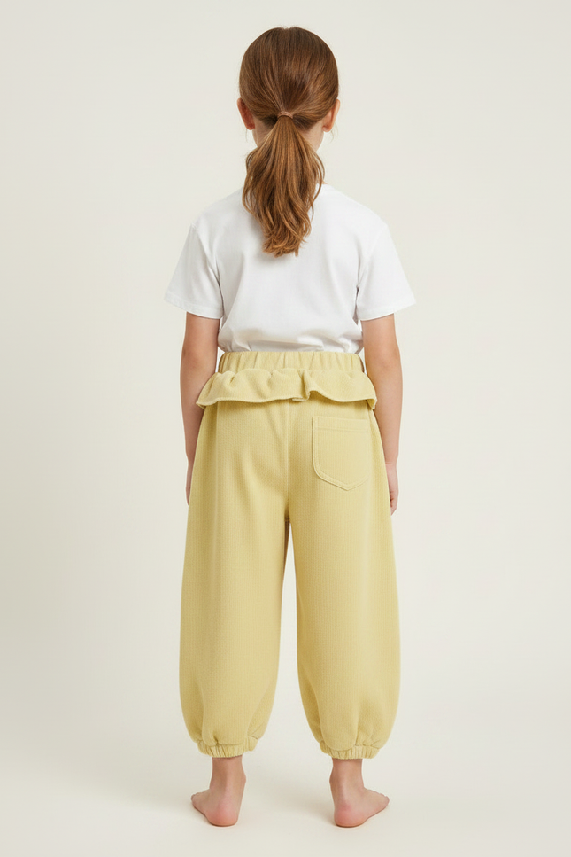 Pantalon Fluide Jaune Coeurs Ample Confortable Fille - Cordé - vue 2