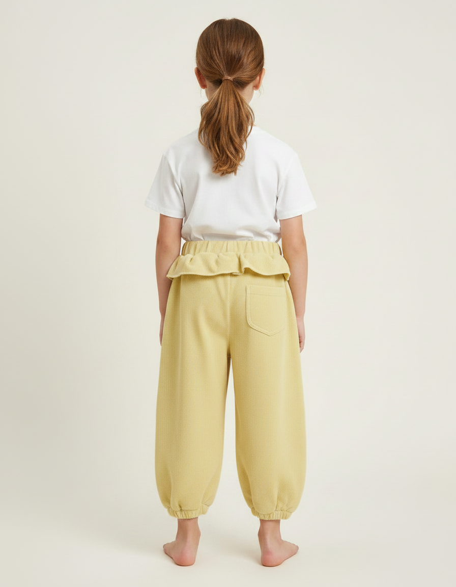 Pantalon Fluide Jaune Coeurs Ample Confortable Fille - Cordé - vue 2