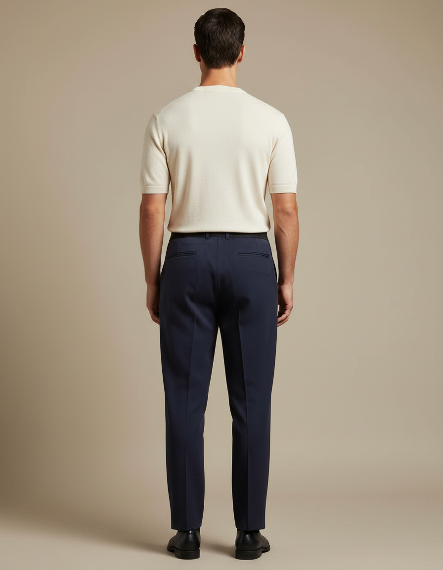 Pantalon Fluide Bleu Marine Droit Élégant Homme - Polyester - vue 2