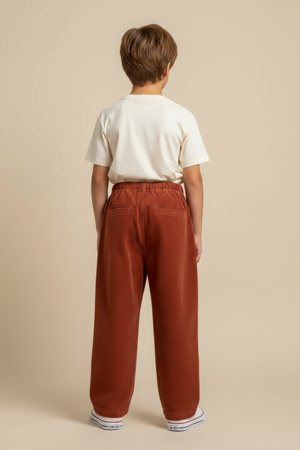 Pantalon Fluide Marron Côtelé Ample Décontracté Enfant - Cordé - vue 2