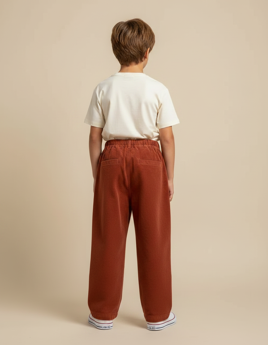 Pantalon Fluide Marron Côtelé Ample Décontracté Enfant - Cordé - vue 2