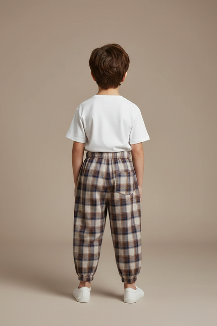 Pantalon Fluide Carreaux Marron Ample Coton Enfant - Multicolore - vue 2