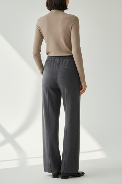 Pantalon Fluide Gris Ample Cordon Laine Décontracté - vue 2