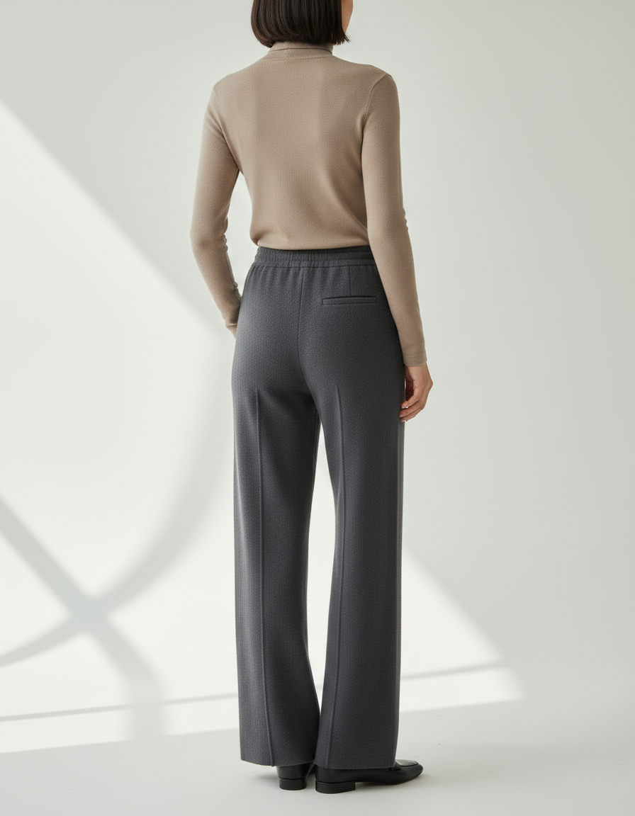 Pantalon Fluide Gris Ample Cordon Laine Décontracté - vue 2