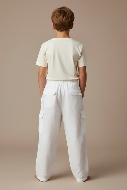 Pantalon Fluide Blanc Lin Ample Cargo Enfant - vue 2