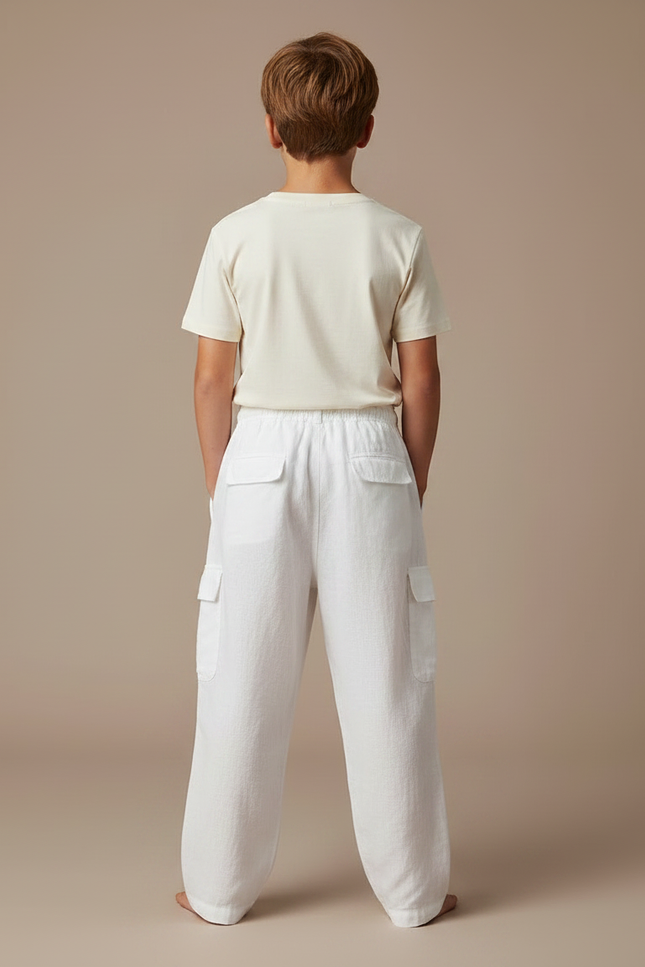 Pantalon Fluide Blanc Lin Ample Cargo Enfant - vue 2