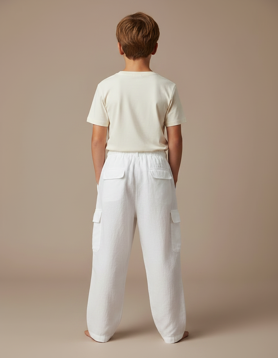 Pantalon Fluide Blanc Lin Ample Cargo Enfant - vue 2