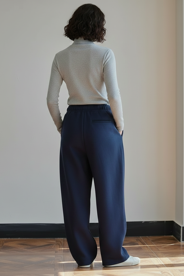 Pantalon Fluide Bleu Marine Ample Décontracté Cordon Femme - Molleton - vue 2