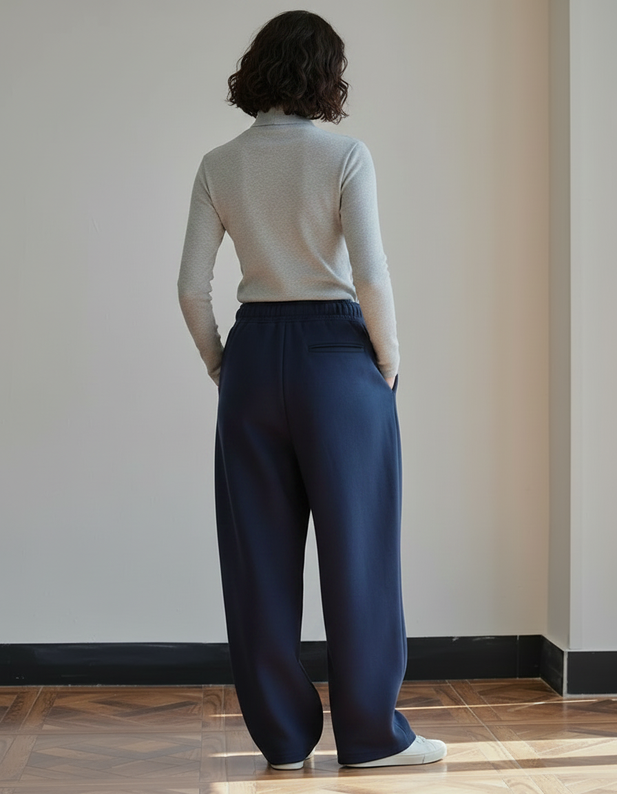 Pantalon Fluide Bleu Marine Ample Décontracté Cordon Femme - Molleton - vue 2