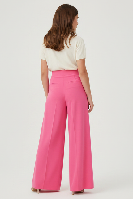 Pantalon Fluide Rose Vif Ample Taille Haute Élégant - Polyester - vue 2