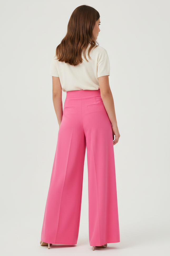 Pantalon Fluide Rose Vif Ample Taille Haute Élégant - Polyester - vue 2