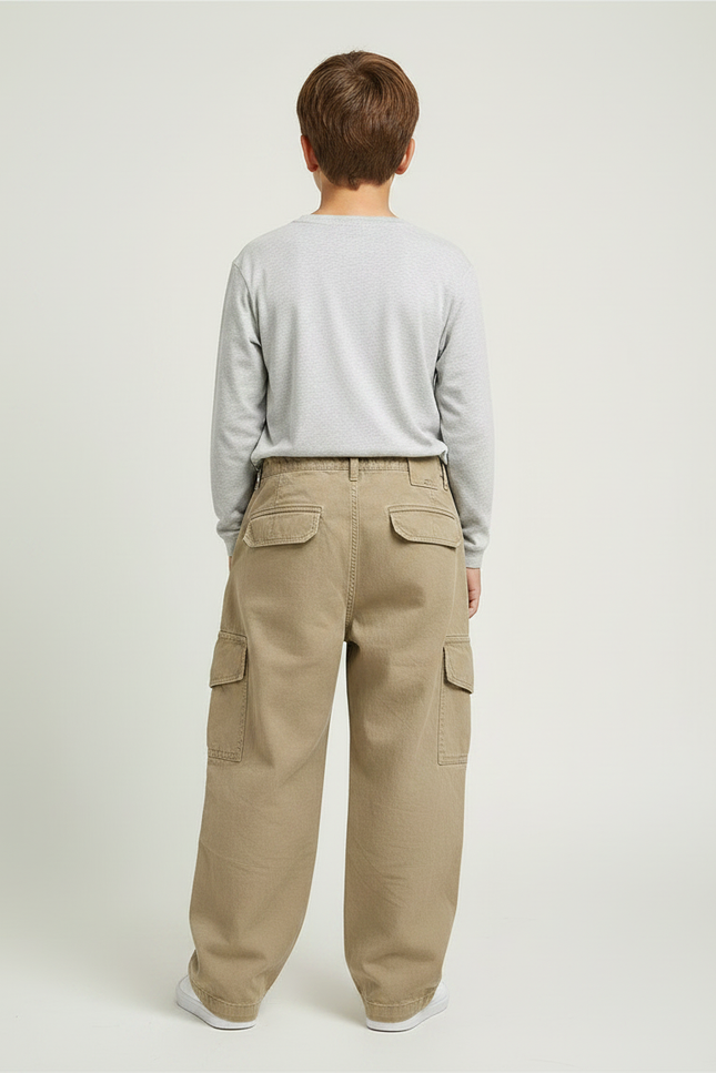 Pantalon Fluide Beige Cargo Ample Coton Garçon - Toile - vue 2