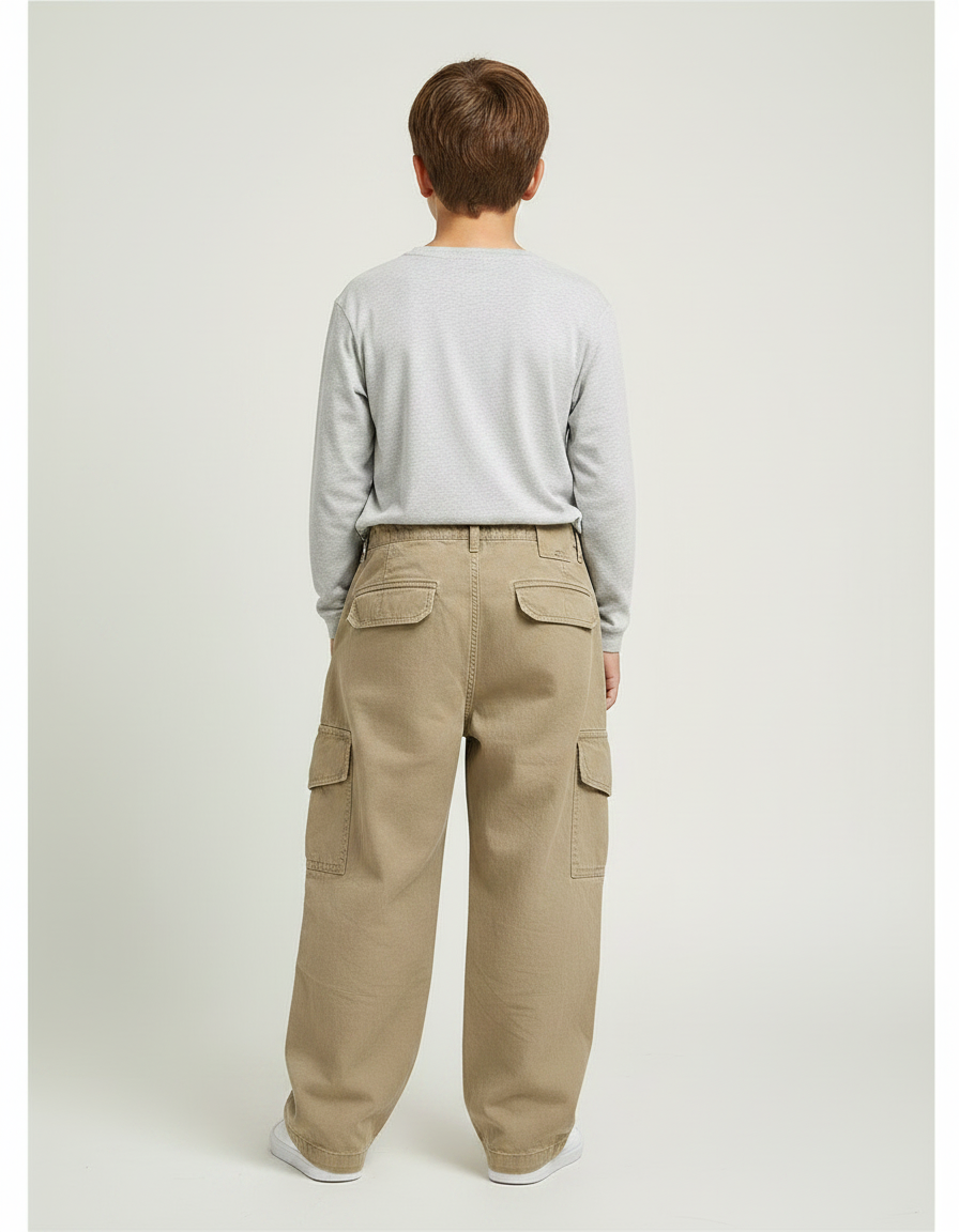 Pantalon Fluide Beige Cargo Ample Coton Garçon - Toile - vue 2