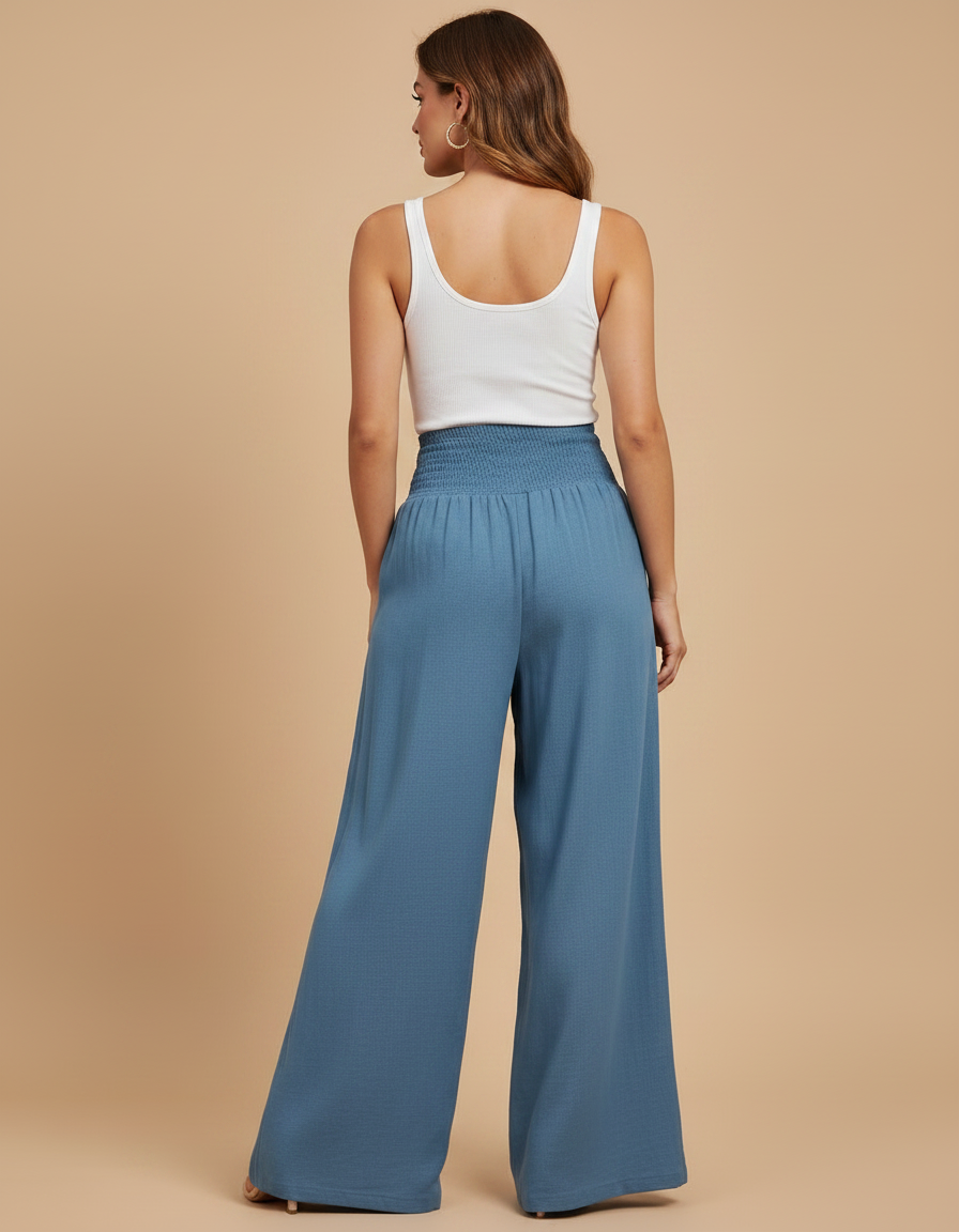 Pantalon Fluide Femme Bleu - Viscose - vue 2