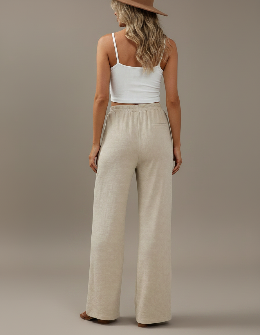 Pantalon Fluide Femme Avec Noeud - Beige Viscose - vue 2
