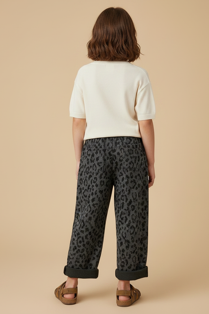 Pantalon Fluide Léopard Gris Ample Enfant Doux - Imprimé Molleton - vue 2