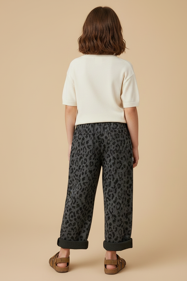 Pantalon Fluide Léopard Gris Ample Enfant Doux - Imprimé Molleton - vue 2