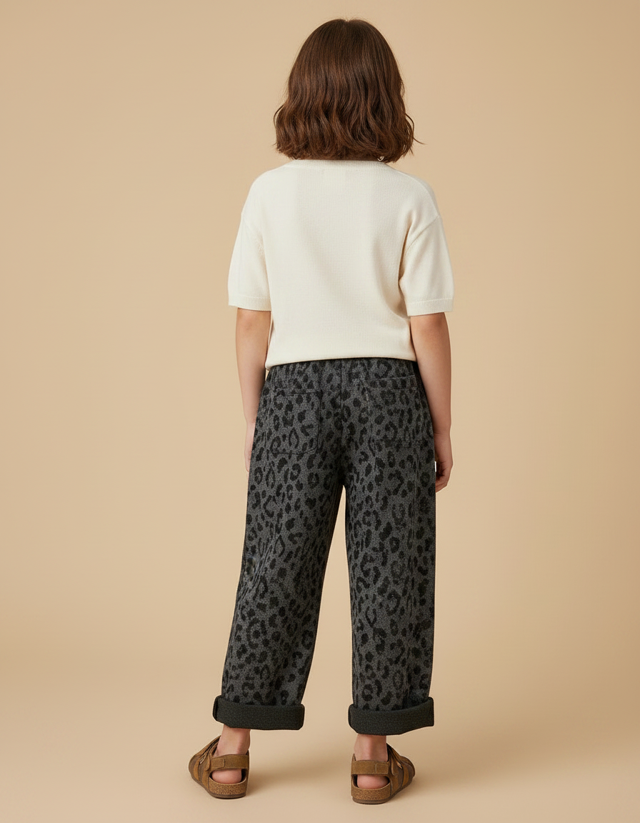 Pantalon Fluide Léopard Gris Ample Enfant Doux - Imprimé Molleton - vue 2