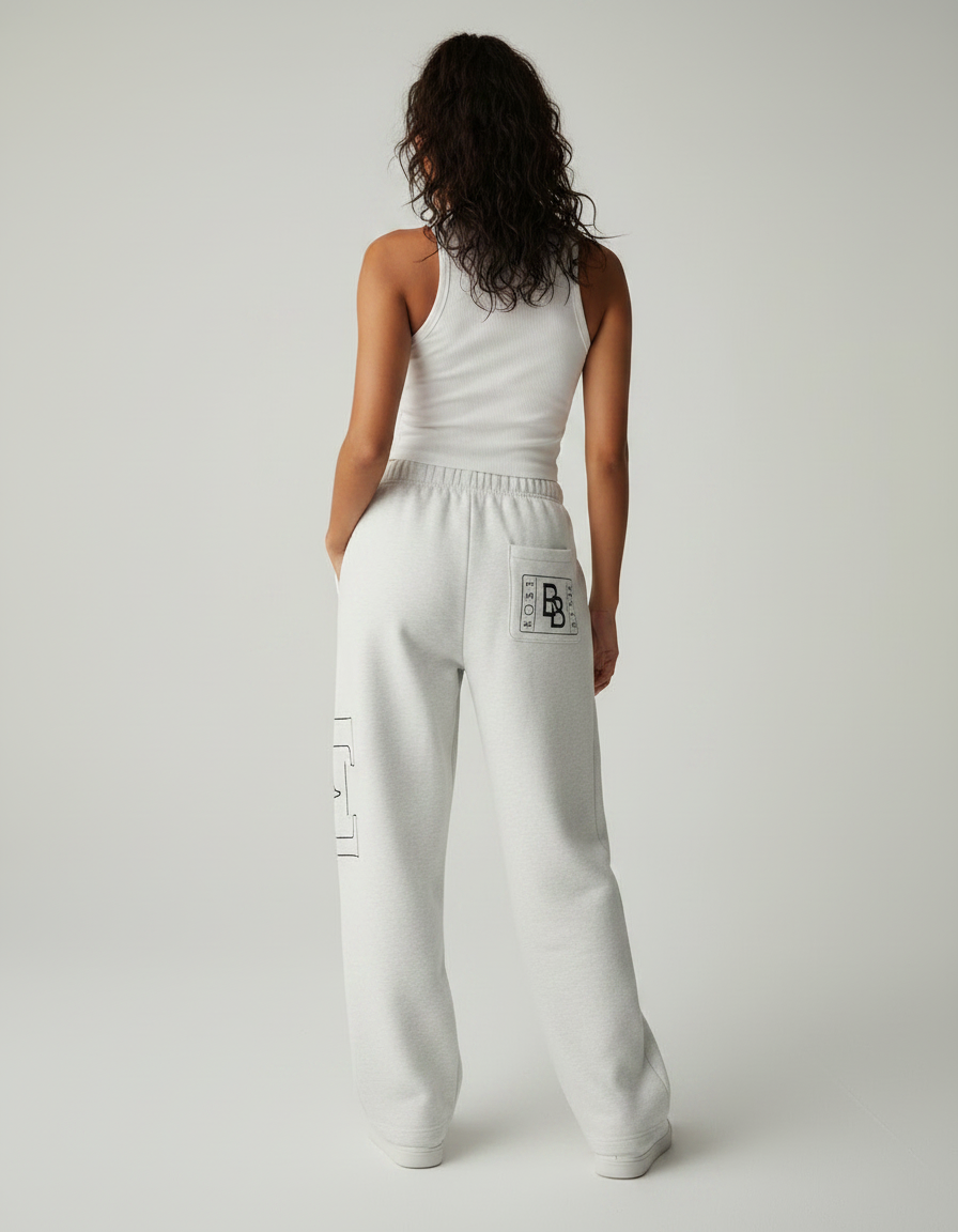 Pantalon Fluide Gris Ample Imprimé Logos Décontracté - Molleton - vue 2