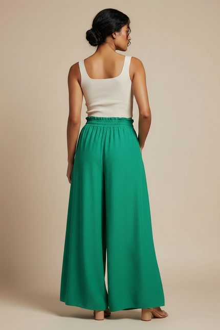 Pantalon Fluide Femme Ceinture Elastique - Vert Viscose - vue 2
