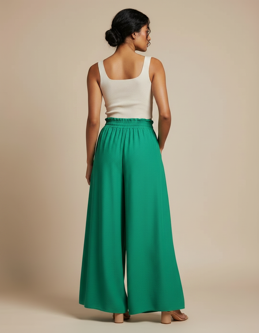 Pantalon Fluide Femme Ceinture Elastique - Vert Viscose - vue 2