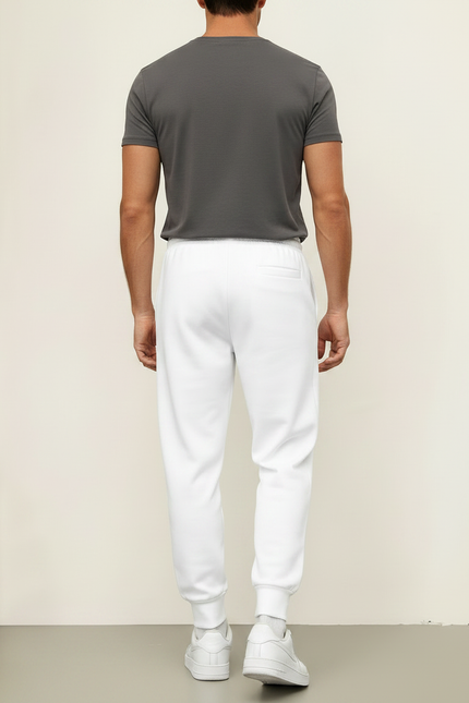 Pantalon Fluide Blanc Cordon Sport Jogging Homme - Molleton - vue 2