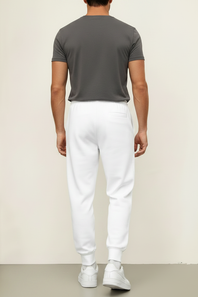 Pantalon Fluide Blanc Cordon Sport Jogging Homme - Molleton - vue 2