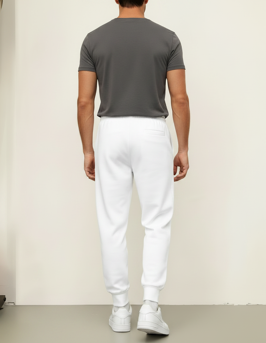 Pantalon Fluide Blanc Cordon Sport Jogging Homme - Molleton - vue 2