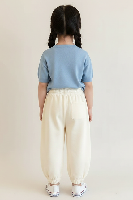 Pantalon Fluide Écru Ample Coton Cœurs Filles - Beige Molleton - vue 2