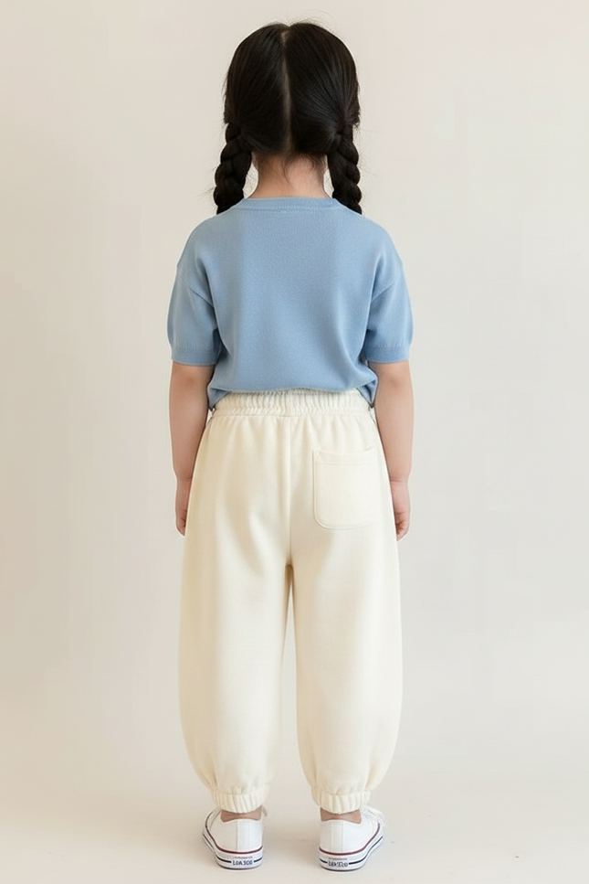 Pantalon Fluide Écru Ample Coton Cœurs Filles - Beige Molleton - vue 2