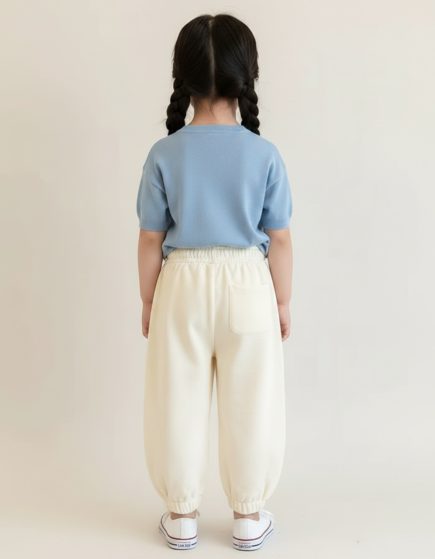 Pantalon Fluide Écru Ample Coton Cœurs Filles - Beige Molleton - vue 2