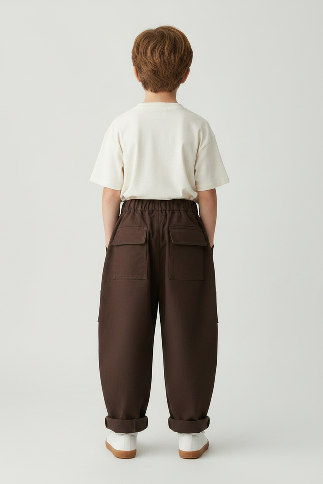 Pantalon Fluide Marron Cargo Ample Coton Enfant - vue 2