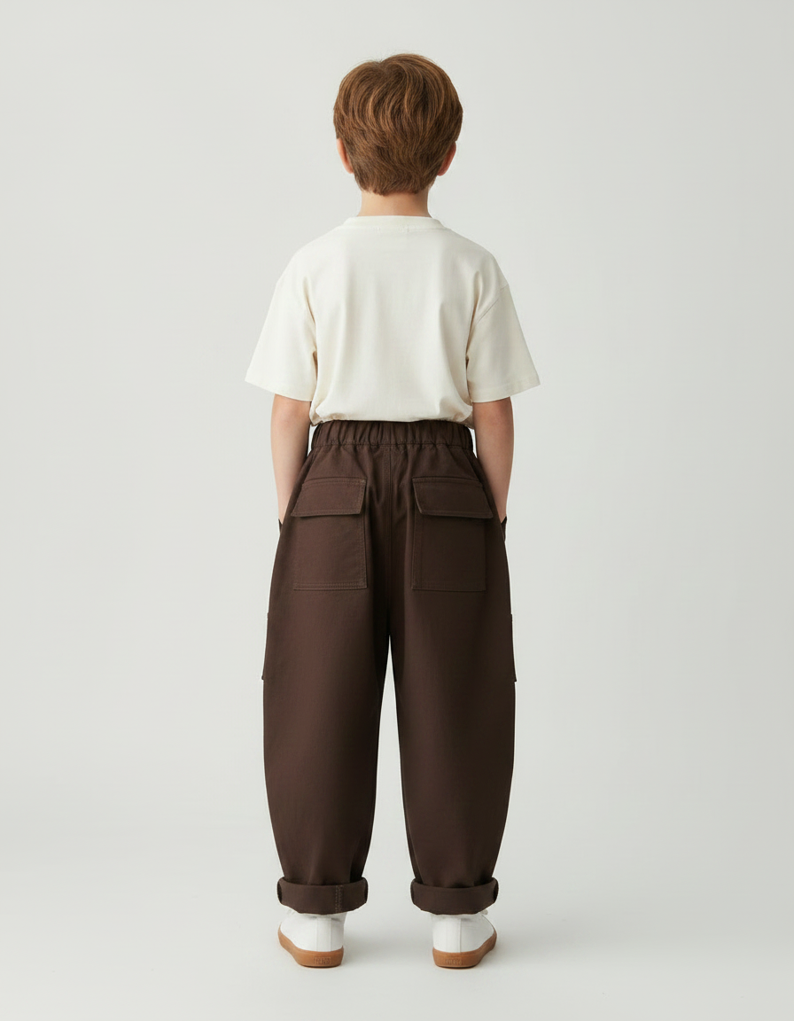 Pantalon Fluide Marron Cargo Ample Coton Enfant - vue 2