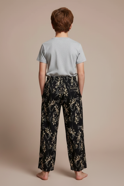 Pantalon Fluide Noir Floral Ample Confortable Décontracté - Viscose - vue 2