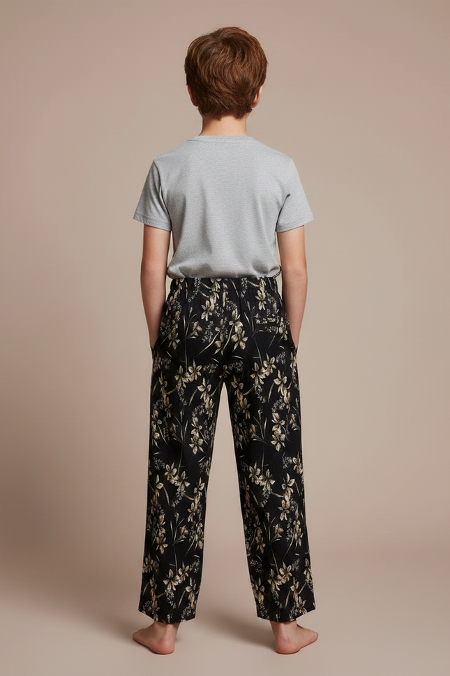 Pantalon Fluide Noir Floral Ample Confortable Décontracté - Viscose - vue 2