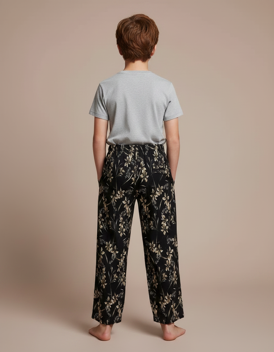 Pantalon Fluide Noir Floral Ample Confortable Décontracté - Viscose - vue 2